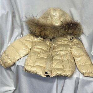O.R.M Cream Puffer Jacket with Faux Fur removable Hood puffer coat 2T